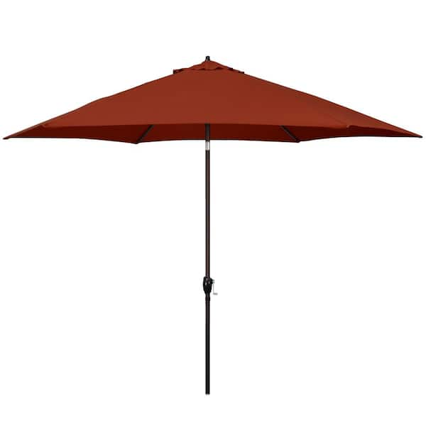 11 ft. Aluminum Market Patio Umbrella with Crank Lift and Push-Button Tilt in Polyester Brick