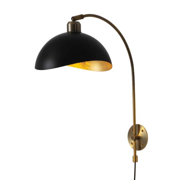 NOVA of California Luna Bella 20in. Matte Black 1-Light Accent Wall Sconce for Living Room with Weathered Brass Shade