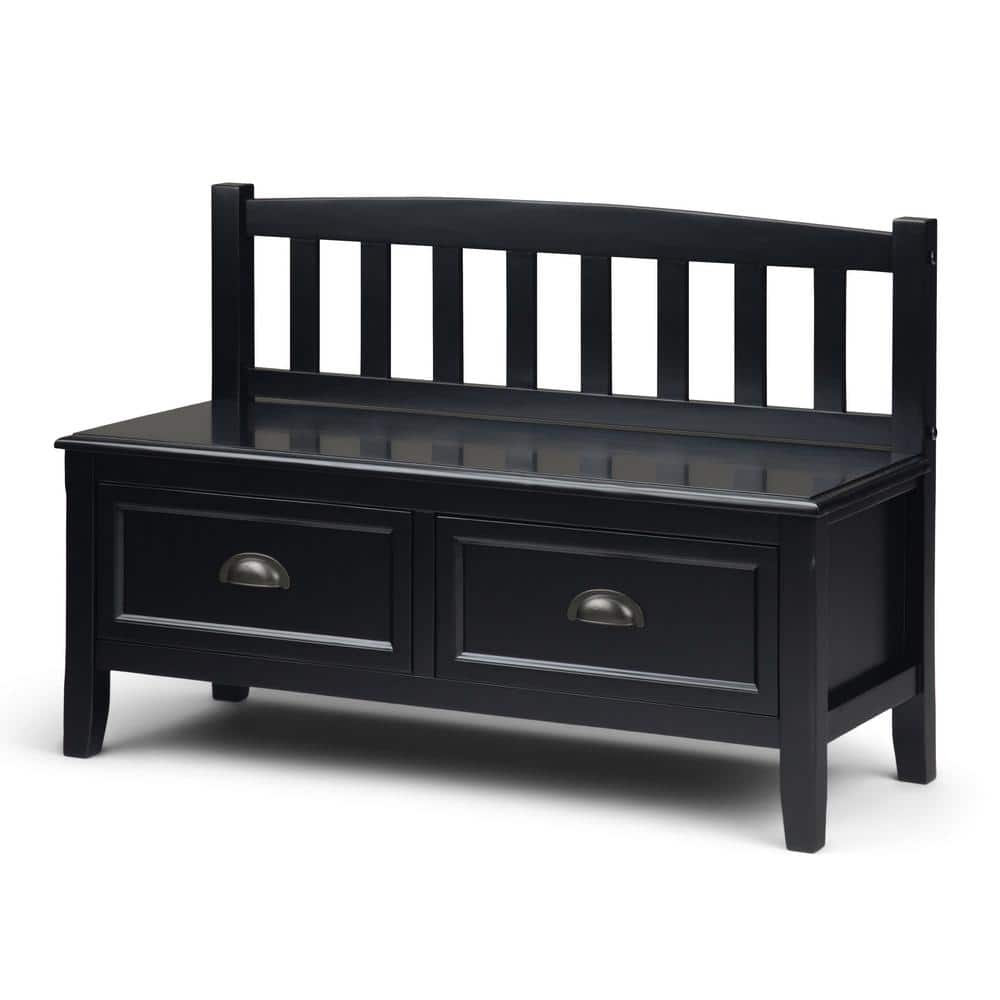 Black Solid Wood Entryway Bench with Storage Drawers