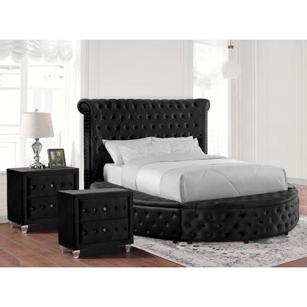 Furniture of America Sugarly 3-Piece Black Wood Frame Upholstered King Bedroom Set