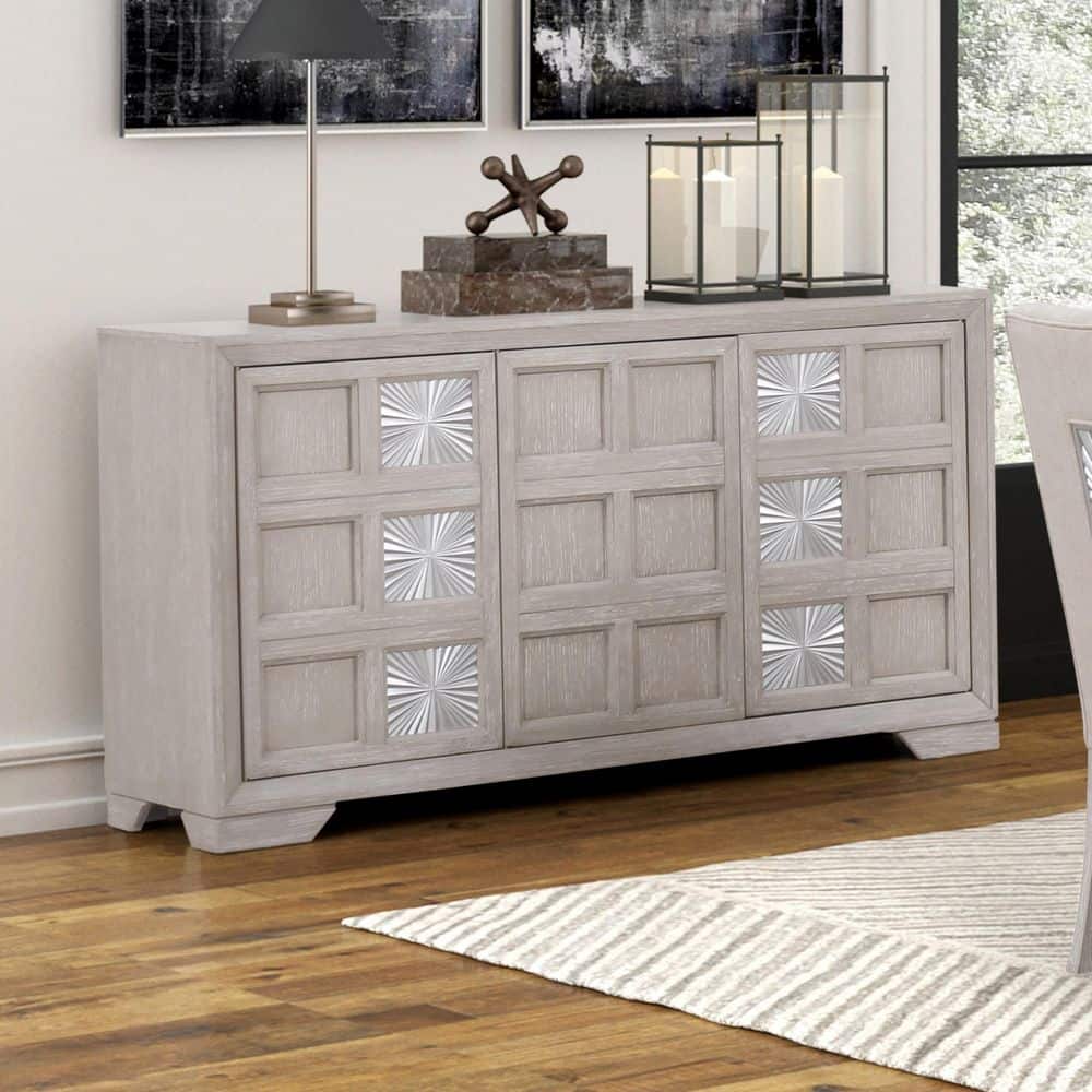 Scout Light Gray Wood 64.5 in. Buffet Sideboard with Sunburst Pattern