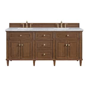 Lorelai 72.0 in. W x 23.5 in. D x 34.06 in. H Bathroom Vanity in Mid-Century Walnut with Carrara White Marble Top