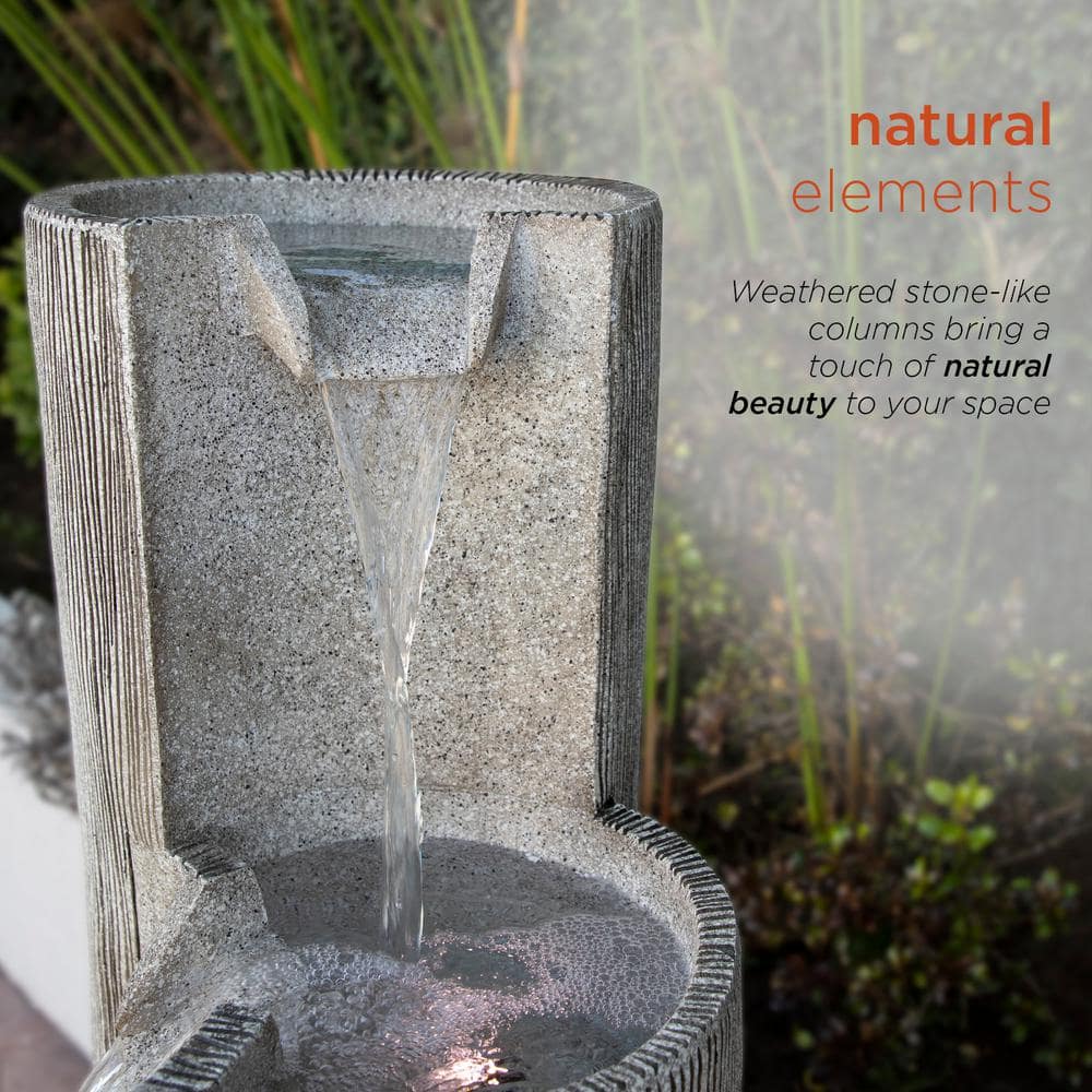 Modern 41" Gray Polyresin Three-Tier Column Fountain with LED Light