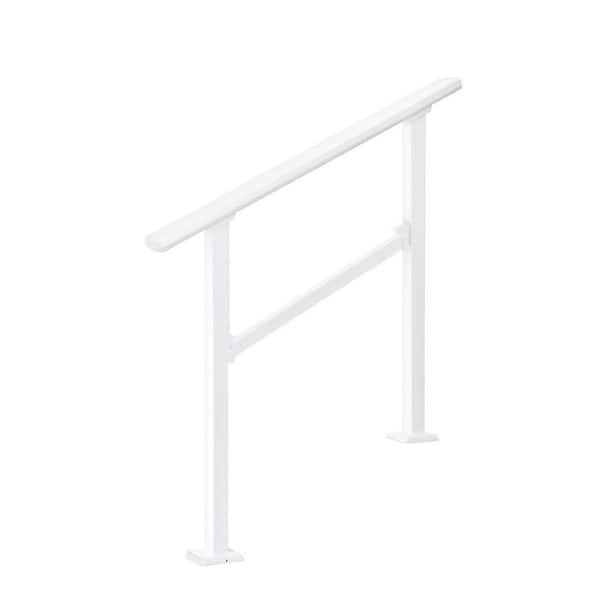 36 in. White Wrought Iron Straight Trellis Stair Handrail for 3-Step Outdoor and Indoor Safety Railing Kit
