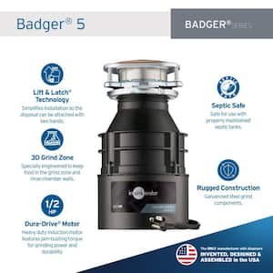 Badger 5, 1/2 HP Continuous Feed Kitchen Garbage Disposal with Power Cord, Badger Series