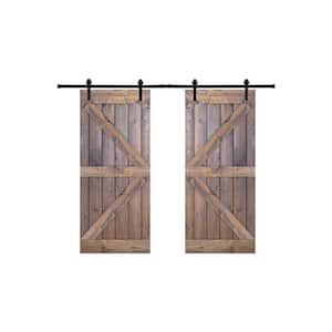K Series 60 in. x 84 in. Fully Set Up Made-In-USA Brair Smoke Finished Pine Wood Sliding Barn Door With Hardware Kit