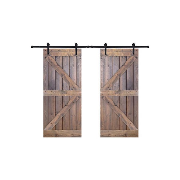 Dessliy K Series 72 in. x 84 in. Solid Wood Brair Smoke Finished Pine Wood Sliding Barn Door with Hardware Kit