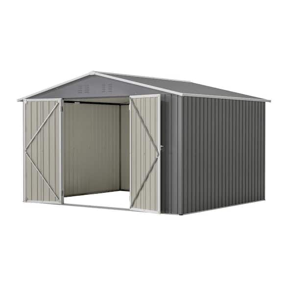 10 ft. W x 8 ft. D Outdoor Metal Shed with Double Door and Lockable Door, Gray (80 sq. ft. )
