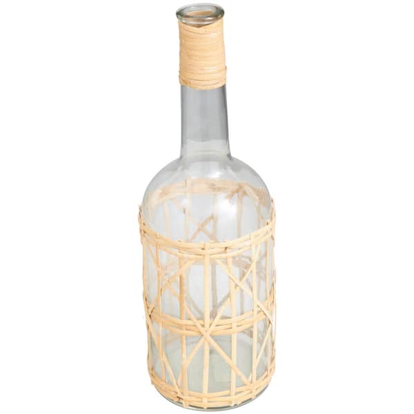 Litton Lane Clear Handmade Glass Decorative Vase with Light Brown Rattan Woven Body and Neck