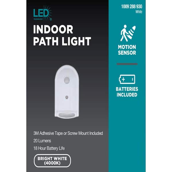 Battery Operated Bright White 20 Lumens LED Motion Activated Indoor Path  Night Light