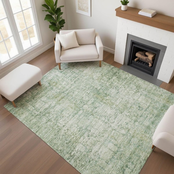 Mayfield Premium Machine Washable Abstract AMF1764 Aloe 10 ft. x 14 ft. Area Rug