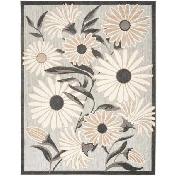 Nourison Aloha Beige 7 ft. x 10 ft. Botanical Contemporary Indoor/Outdoor Area Rug