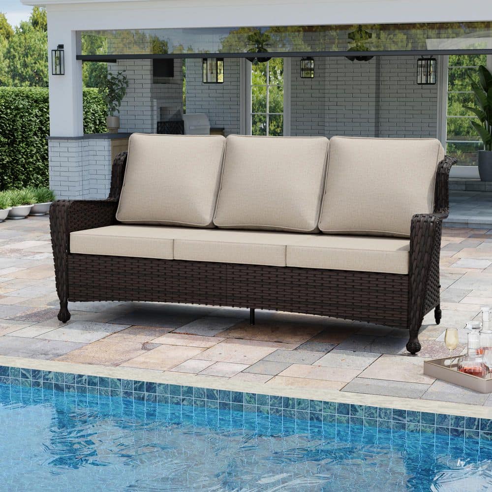 3-Seat Wicker Outdoor Patio Loveseats Sofa Sectional Set Couch with Soft Beige Cushions price history on PriceWatchPro