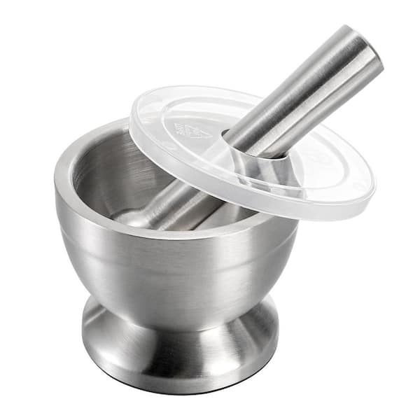 18/8 Brushed Stainless Steel Mortar and Pestle Sets, Spice Grinder Pill Crusher Molcajete Herb Bowl, Durable and Stable