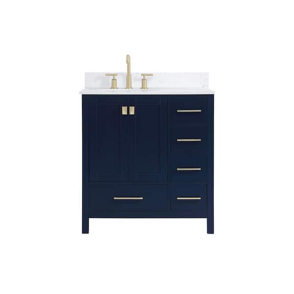 Unbranded Simply Living 32 in. W x 22 in. D x 34 in. H Bath Vanity in Blue with Calacatta White Engineered Marble Top