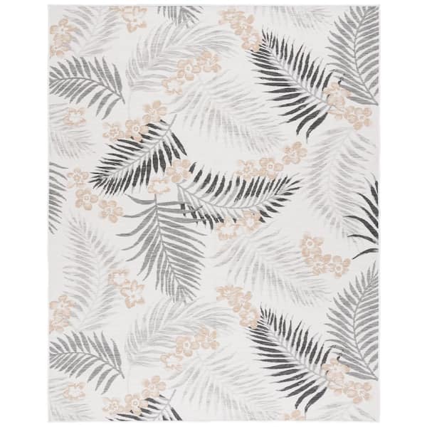 SAFAVIEH Sunrise Ivory/Gray Black 8 ft. x 10 ft. Oversized Tropical Reversible Indoor/Outdoor Area Rug
