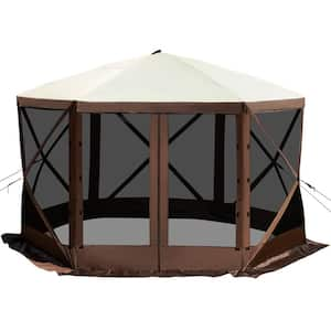 Camping Gazebo Screen Tent, 12*12 ft., 6 Sided Pop-up Canopy Shelter Tent with Mesh Windows, Portable Carry Bag, Stakes