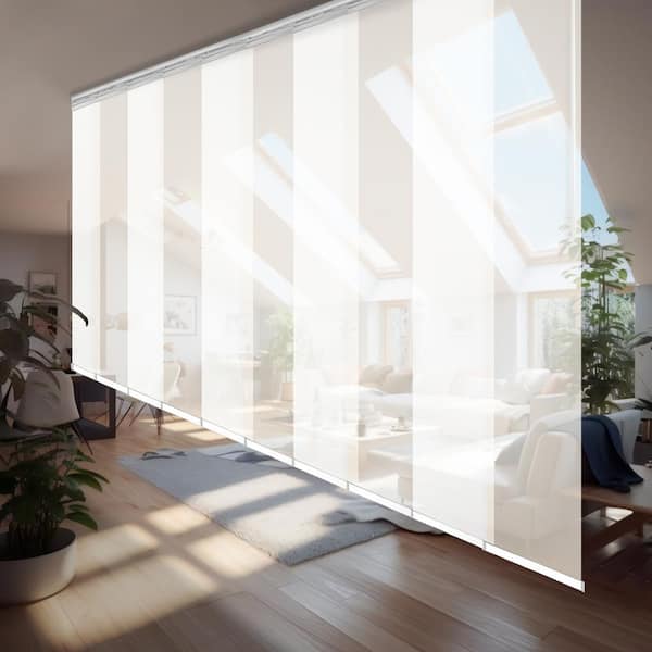 EMOH Haze 120 in. - 218 in. W x 94 in. L Adjustable 10-Panel White Double Rail Panel Track with 23.5 in. Slates