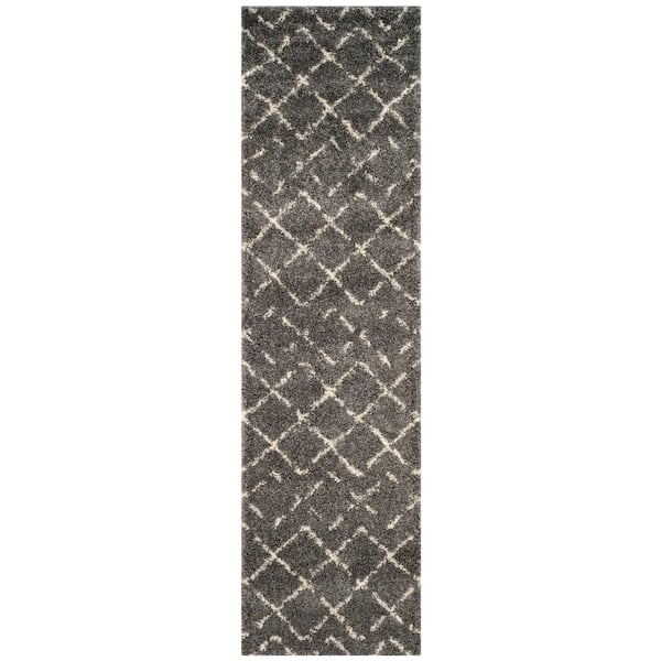 Arizona Shag 2 ft. x 10 ft. Brown/Ivory Diamond Geometric Runner Rug