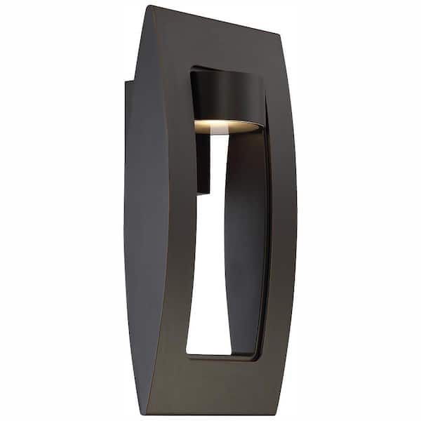 Home Decorators Collection Frolynn 16 in. 1-Light Oil Rubbed Bronze with Gold Highlights Integrated LED Outdoor Wall Lantern Sconce w/ Etched Glass