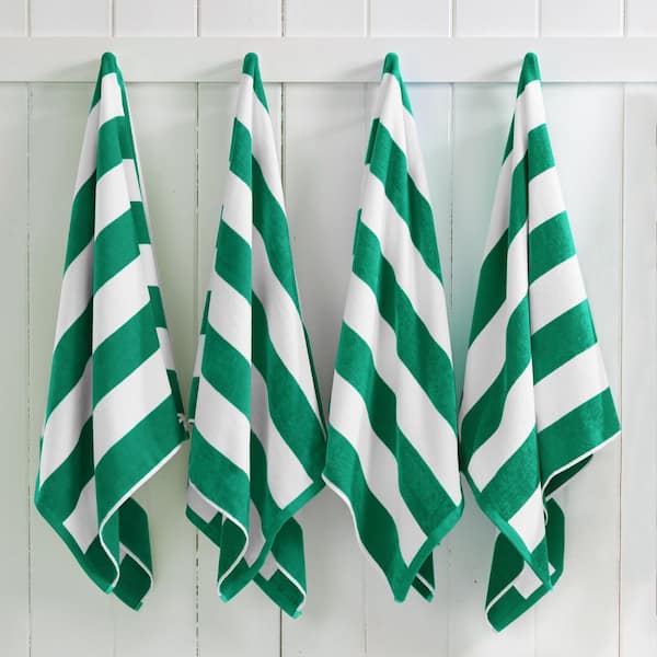 FRESHFOLDS New Green 100% Cotton Cabana 4-Pack Oversized Beach and Pool Towels
