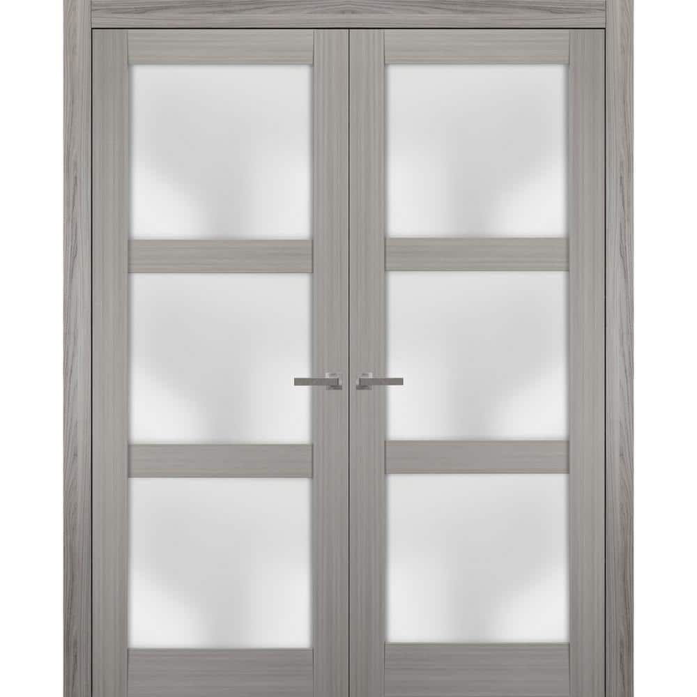 48 in. x 96 in. Gray Ash Finished Universal/Reversible Frosted Glass Solid Wood Assembly Required Interior Door Kit price history on PriceWatchPro