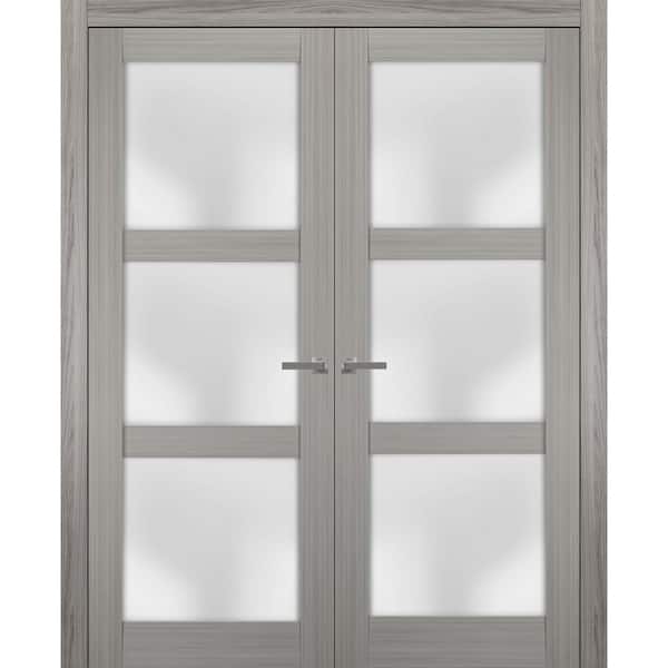 60 in. x 80 in. Universal Handling Solid Core Frosted Glass White Finished Pine Wood Interior Door Slab
