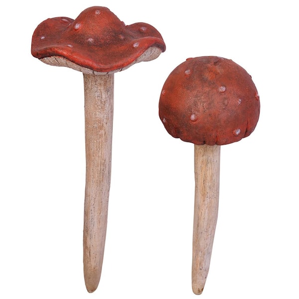 Design Toscano 25.5 in. H Lawn Stakes Gnome Wild Mushroom Collection Garden Statue (Set of 2)