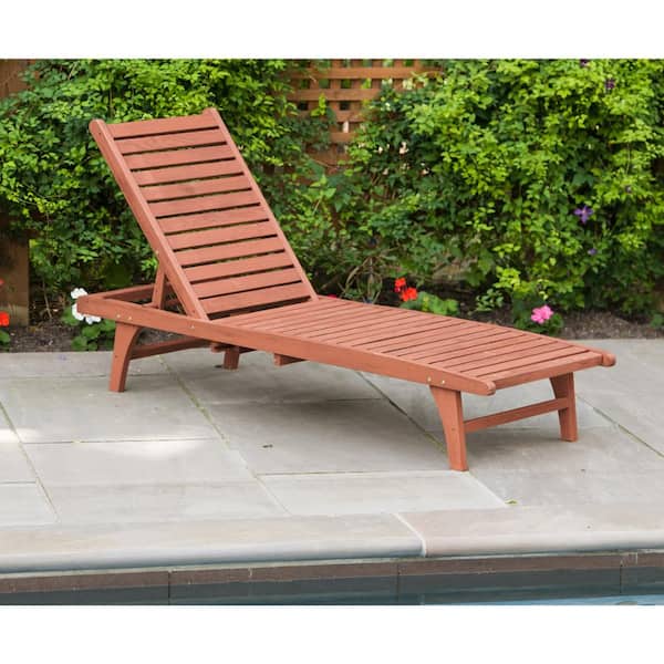 Leisure Season 24 in. x 77 in. x 13 in. Solid Wood Medium Brown Chaise Lounge With Pull-Out Tray