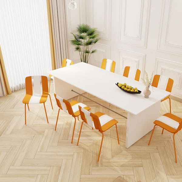 4-Pack Modern Striped Color Block Chairs-Indoor/Outdoor PP Plastic Seat and Sturdy Metal Legs