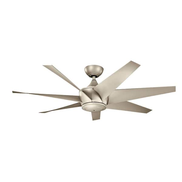 KICHLER Lehr 54 in. Outdoor Antique Satin Silver Downrod Mount Ceiling Fan with Remote Included for Patios or Porches