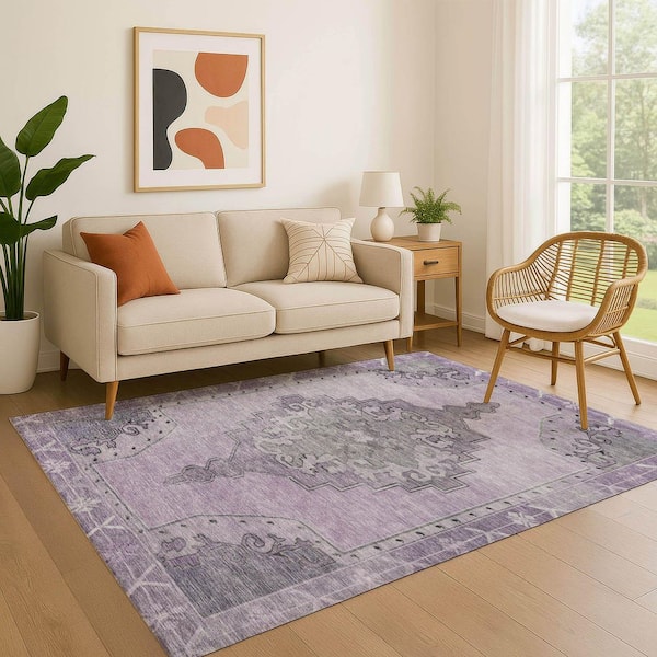 Mayfield Premium Machine Washable Abstract AMF1731 Plum 8 ft. x 10 ft. Area Rug