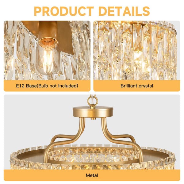 ARISKEEN 6-Lights 20 in. Gold Crystal Chandelier, 2-Tier Modern