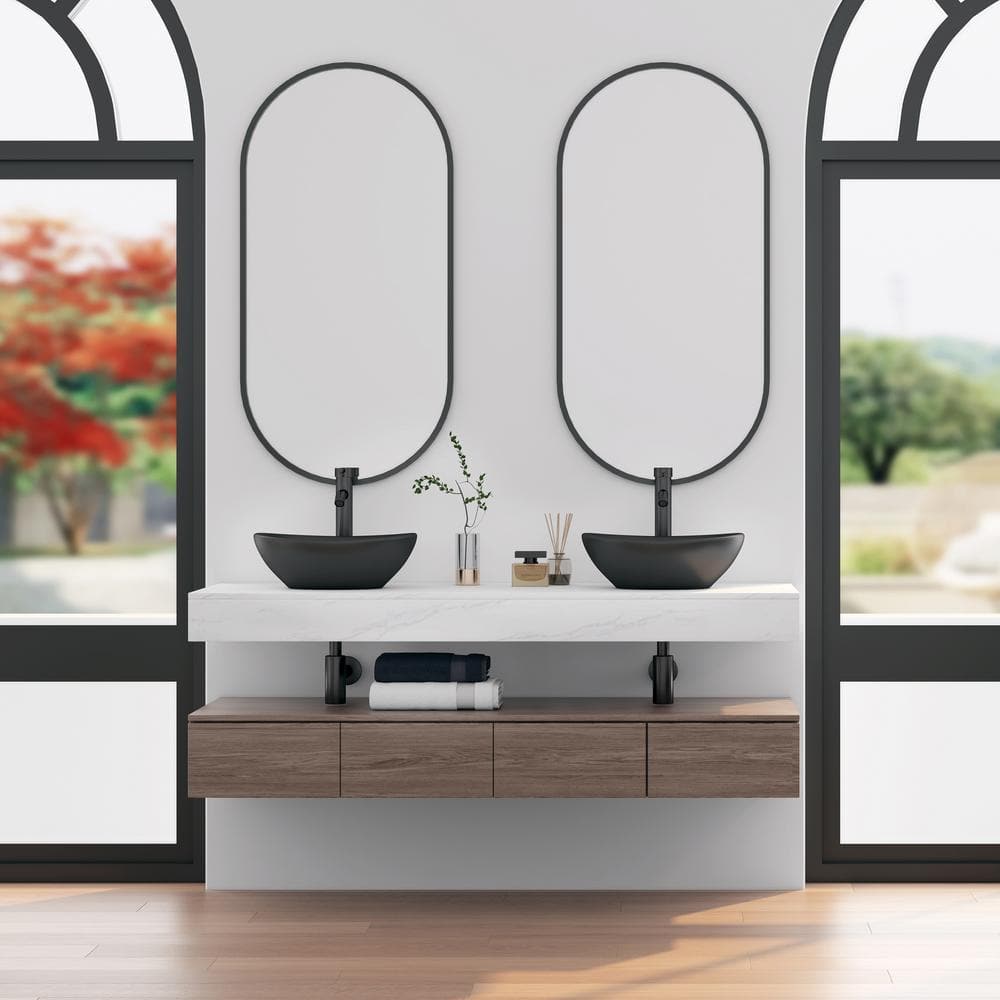 Matte Black Ceramic Oval Vessel Bathroom Sink