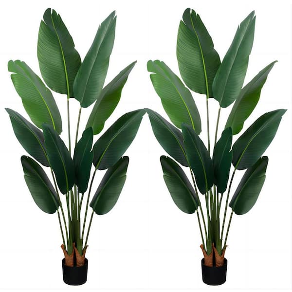 Unbranded 60 in. Artificial Banana Leaf Tree in Black Plastic Pot (Set of 2)