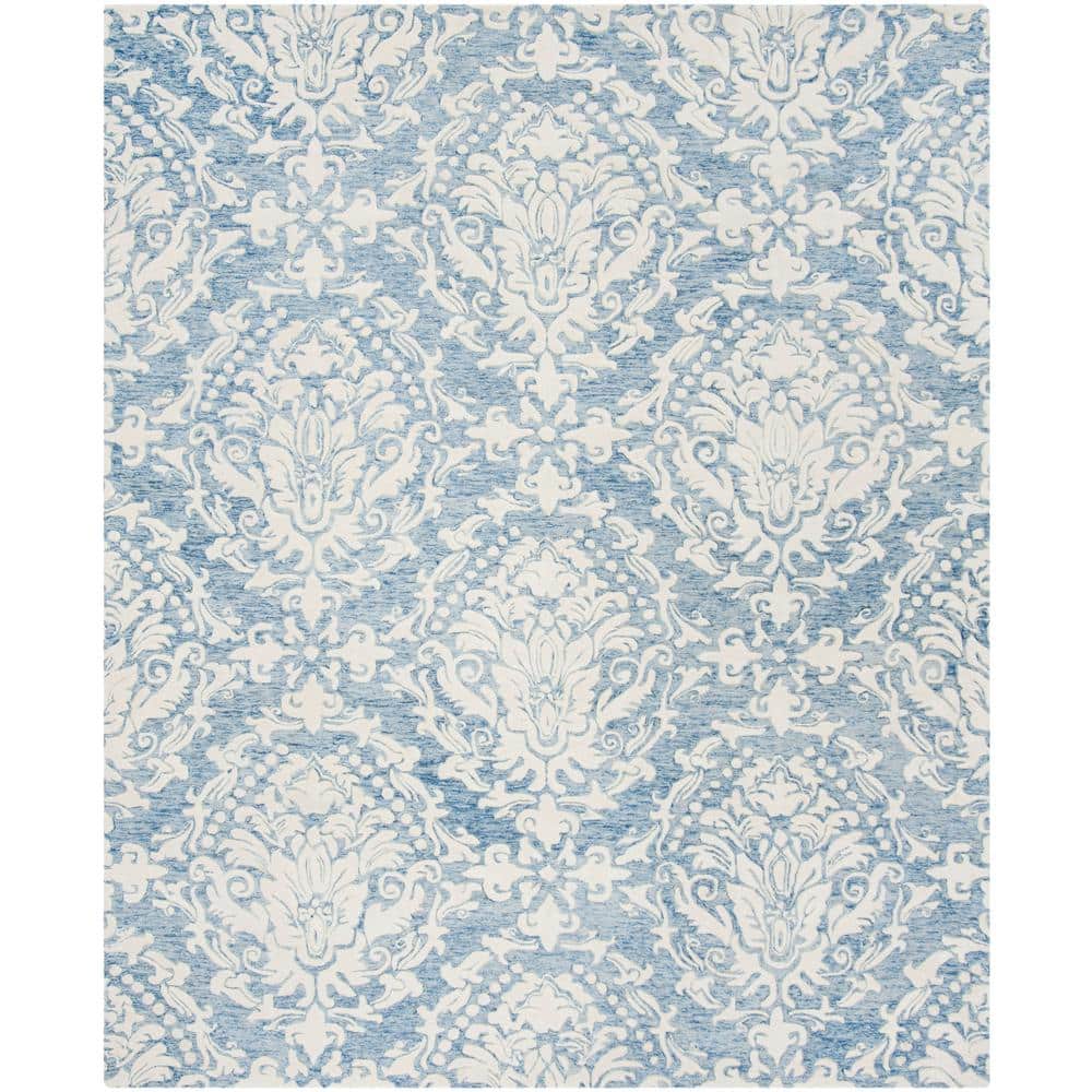 Hand-Tufted Blue/Ivory Floral Wool Area Rug, 9' x 12'