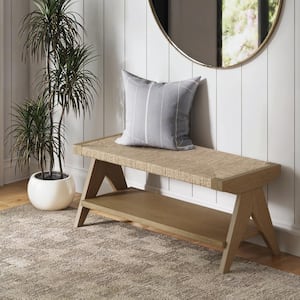 Beacon Brushed Light Brown 42 in. Entryway or Bedroom Bench with Seagrass Upholstery and Solid Wood Legs