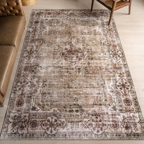 Audrina Persian Spill Proof Washable Beige 6 ft. x 9 ft. Indoor Area Rug