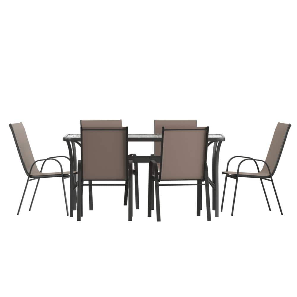 Black 7-Piece Metal Rectangle Outdoor Dining Set price history on PriceWatchPro
