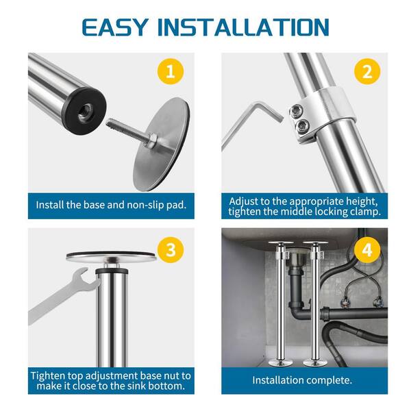 Numhew Adjustable Stainless Steel Undermount Sink Bracket - 2-Pack