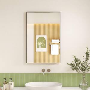 24 in. W x 36 in. H Black Aluminum Rectangular Framed Wall Bathroom Vanity Wall Mount Mirror