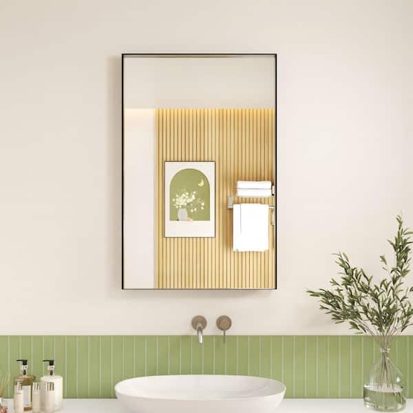 24 in. W x 36 in. H Black Aluminum Rectangular Framed Wall Bathroom Vanity Wall Mount Mirror