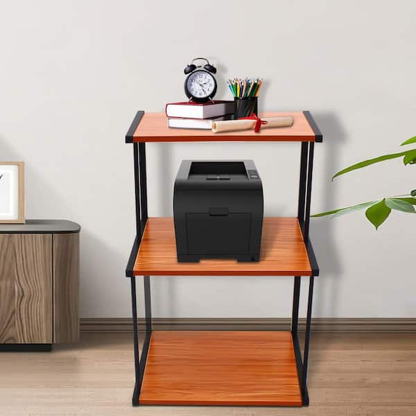 YIYIBYUS 3-Shelf Iron Frame Wood 4-Wheeled Under Desk Printer