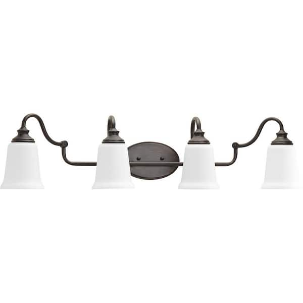 Progress Lighting Wander Collection 4-Light Venetian Bronze Etched Opal Glass Farmhouse Bath Vanity Light