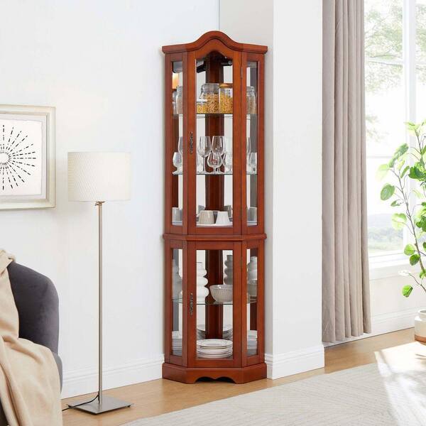 22 in. W x 16 in. D x 70 in. H Brown Linen Cabinet, Corner Curio