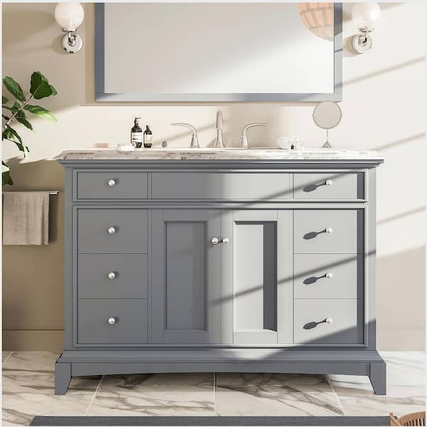 Eviva Elite Stamford 42 in. W x 22 in. D x 34 in. H Bath Vanity in Gray with Gray Carrara Marble Top with White Sink