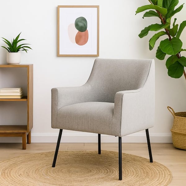 Benjara Sune Gray and Black Polyester Arm Chair with Tight Back