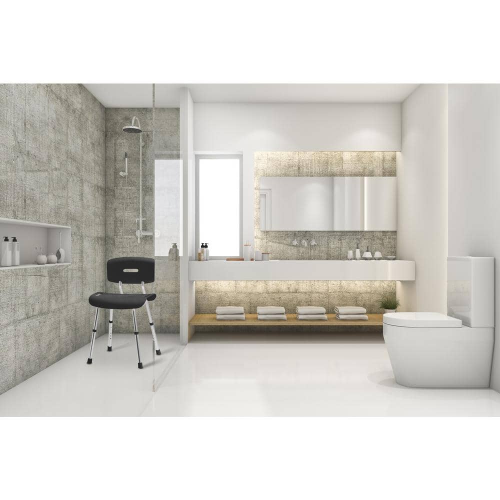 Gray Adjustable Height Aluminum Spa Shower Chair with Backrest