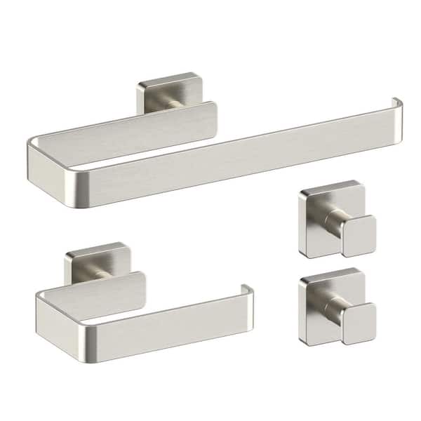 4-Piece Bathroom Hardware Set with Towel/Robe Hook Toilet Paper Holder Towel Bar/Rack in Brushed Nickel