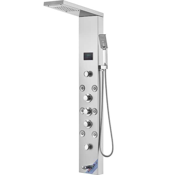 Shower Panel System, 6 Shower Modes, LED and Screen Hydroelectricity Shower Panel Tower, Rainfall, 8 Massage Jets